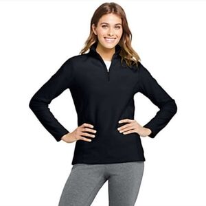 NWT Lands End Womens Quarter Zip Fleece Pullover Plus Size 0X Black